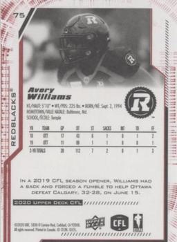 2020 Upper Deck CFL - Red #75 Avery Williams Back