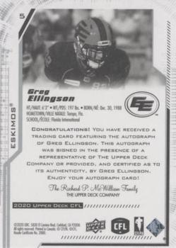 2020 Upper Deck CFL - Autographs #5 Greg Ellingson Back