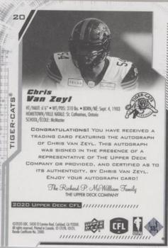 2020 Upper Deck CFL - Autographs #20 Chris Van Zeyl Back