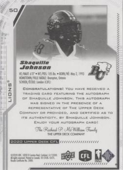 2020 Upper Deck CFL - Autographs #50 Shaquille Johnson Back