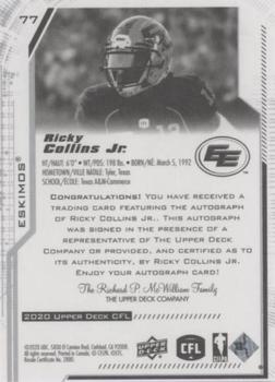 2020 Upper Deck CFL - Autographs #77 Ricky Collins Jr. Back