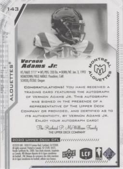 2020 Upper Deck CFL - Autographs #143 Vernon Adams Jr. Back