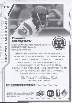 2020 Upper Deck CFL - Autographs #196 Tommie Campbell Back