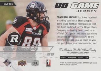 2020 Upper Deck CFL - Game Jersey #GJ-BS Brad Sinopoli Back