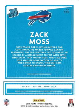 2020 Donruss - Rated Rookies Canvas #330 Zack Moss Back