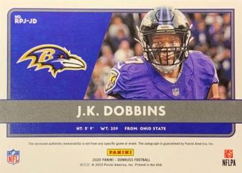 2020 Donruss - Rookie Phenom Jersey Autographs Laundry Tag NFL Shield #RPJ-JD J.K. Dobbins Back