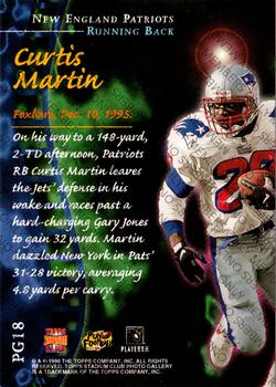 1996 Stadium Club - Photo Gallery Members Only #PG18 Curtis Martin Back