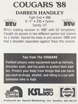 1988 BYU Cougars Safety #NNO Darren Handley Back