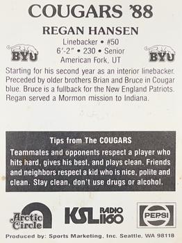 1988 BYU Cougars Safety #NNO Regan Hansen Back
