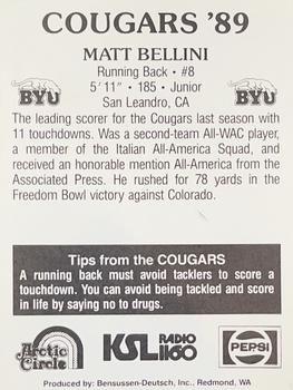1989 BYU Cougars Safety #NNO Matt Bellini Back
