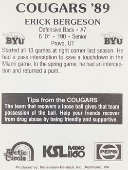 1989 BYU Cougars Safety #NNO Eric Bergeson Back