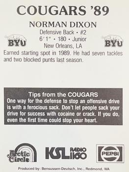 1989 BYU Cougars Safety #NNO Norm Dixon Back