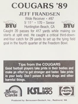 1989 BYU Cougars Safety #NNO Jeff Frandsen Back