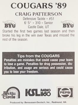1989 BYU Cougars Safety #NNO Craig Patterson Back