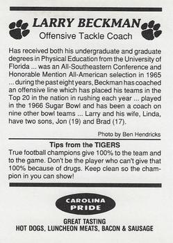 1989 Clemson Tigers #NNO Larry Beckman Back