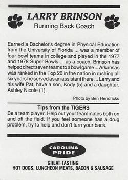 1989 Clemson Tigers #NNO Larry Brinson Back