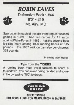 1989 Clemson Tigers #NNO Robin Eaves Back