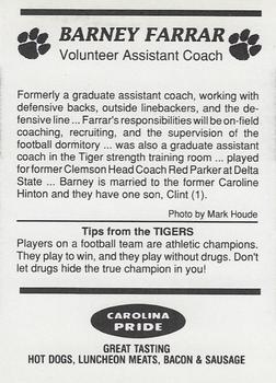 1989 Clemson Tigers #NNO Barney Farrar Back