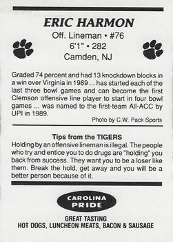 1989 Clemson Tigers #NNO Eric Harmon Back