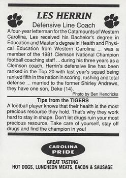 1989 Clemson Tigers #NNO Les Herrin Back