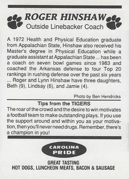 1989 Clemson Tigers #NNO Roger Hinshaw Back