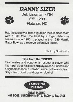 1989 Clemson Tigers #NNO Danny Sizer Back