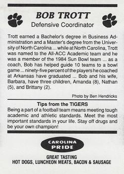 1989 Clemson Tigers #NNO Bob Trott Back