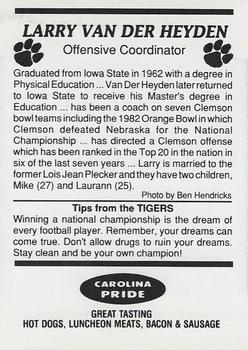 1989 Clemson Tigers #NNO Larry Van Der Heyden Back