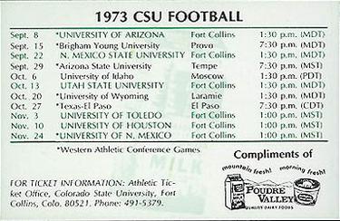 1973 Colorado State Rams #NNO Tom Wallace Back