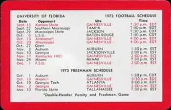 1973 Florida Gators Playing Cards #NNO 1973 Schedule Front