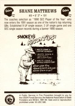 1991 Florida Gators Smokey #NNO Shane Matthews Back