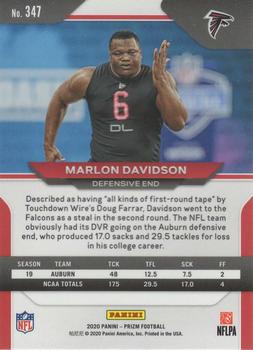 2020 Panini Prizm #347 Marlon Davidson Back