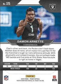 2020 Panini Prizm #375 Damon Arnette Back