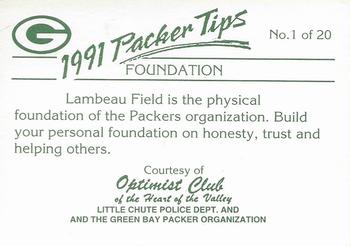 1991 Green Bay Packers Police - Optimist Club Heart of the Valley, Little Chute Police Department #1 Lambeau Field Back