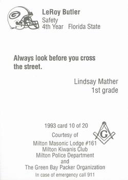 1993 Green Bay Packers Police - Milton Masonic Lodge #161, Milton Kiwanis Club, Milton Police Dept. #10 LeRoy Butler Back