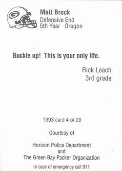 1993 Green Bay Packers Police - Horicon Police Department #4 Matt Brock Back