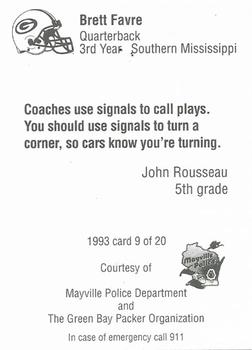 1993 Green Bay Packers Police - Mayville Police Department #9 Brett Favre Back