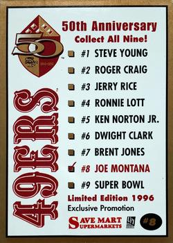 1996 Save Mart San Francisco 49ers #8 Joe Montana Back