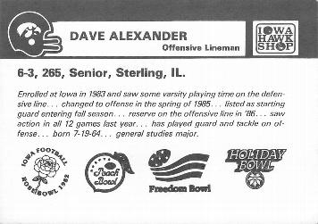 1987 Iowa Hawkeyes #NNO Dave Alexander Back