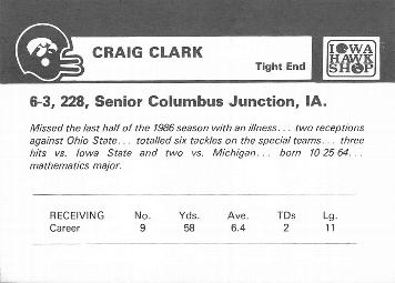 1987 Iowa Hawkeyes #NNO Craig Clark Back