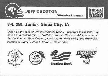1987 Iowa Hawkeyes #NNO Jeff Croston Back