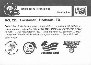 1987 Iowa Hawkeyes #NNO Melvin Foster Back