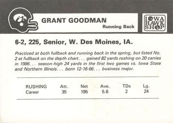 1987 Iowa Hawkeyes #NNO Grant Goodman Back