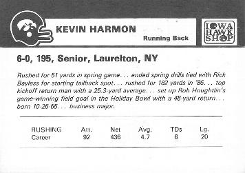 1987 Iowa Hawkeyes #NNO Kevin Harmon Back