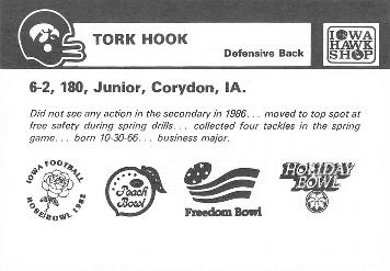 1987 Iowa Hawkeyes #NNO Tork Hook Back