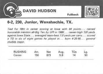 1987 Iowa Hawkeyes #NNO David Hudson Back