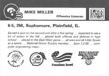 1987 Iowa Hawkeyes #NNO Mike Miller Back