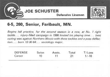 1987 Iowa Hawkeyes #NNO Joe Schuster Back