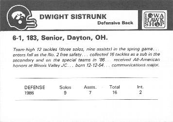 1987 Iowa Hawkeyes #NNO Dwight Sistrunk Back
