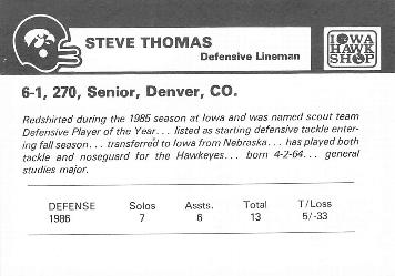 1987 Iowa Hawkeyes #NNO Steve Thomas Back